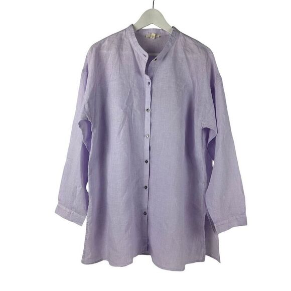 Eileen Fisher Garment-Dyed Organic Handkerchief Linen Shirt Size Medium Wisteria - Picture 2 of 7